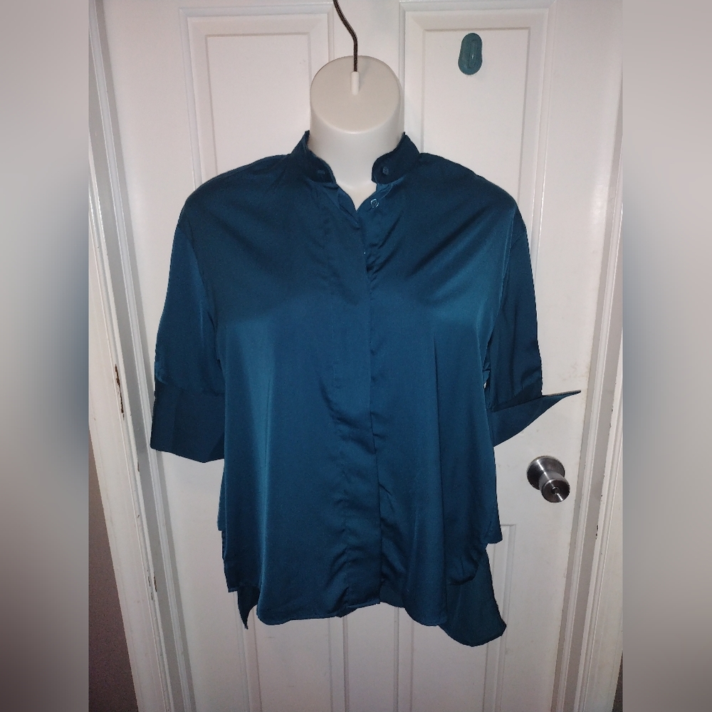 Who What Wear Deep Blue Button Up Blouse Sz XL - Picture 1 of 9